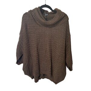 Ana XXL Brown Knit Poncho Sweater With Cowl Neck & Textured Pattern 1834
